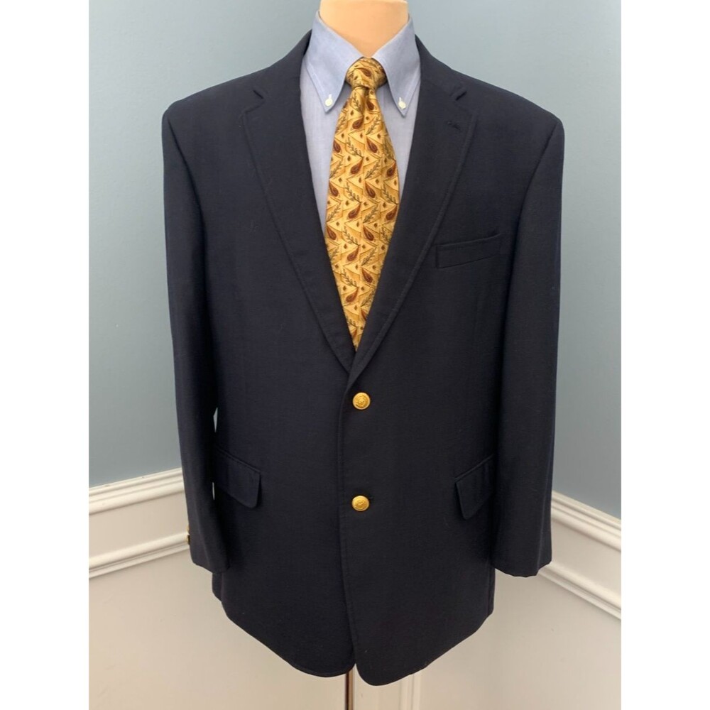 Tommy Hilfiger Blazer Mens 46R Wool Classic Navy Gold Buttons Jacket Sportcoat